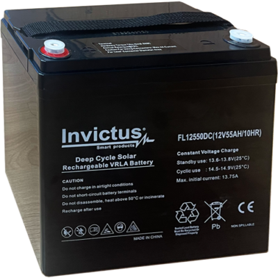 INVICTUS FL12-55 SOLAR ΜΠΑΤΑΡΙΑ ΜΟΛΥΒΔΟΥ 55AH 12V INVICTUS