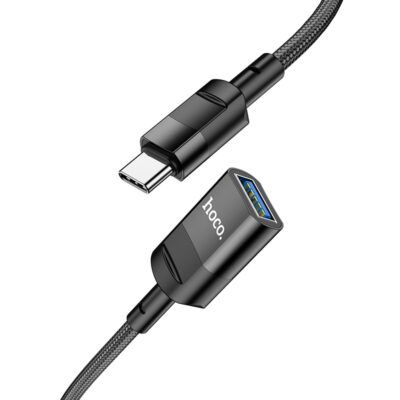 Καλώδιο Προέκτασης Hoco U107 USB-C Αρσενικό σε USB 3.0 Θηλυκό 5V/2A 5Gbps OTG Braided Μαύρο 1.2m