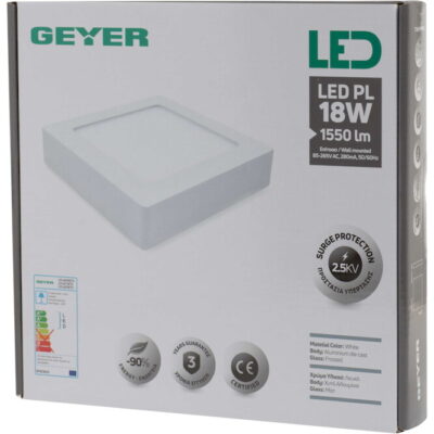 LPLAC18TS Επίτοιχο PL LED τετράγωνο 18W 4000K 1550lm 225x225mm GEYER