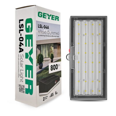 LSL-04A LED Ηλιακό Φωτιστικό Τοίχου 6W 6500K 800lm IP65 μαύρο GEYER