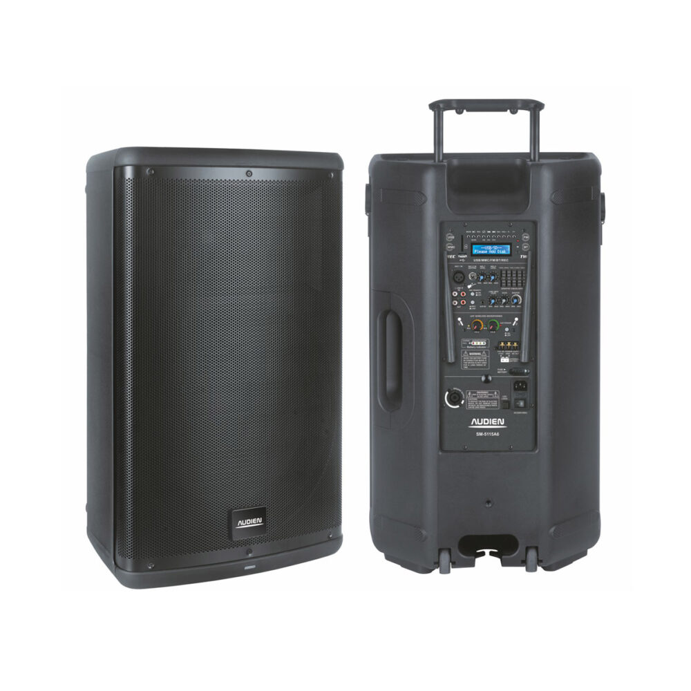 SM-5115A6 Επαναφορτιζόμενο ενεργό ηχείο 15" με 2 ασύρματα μικρόφωνα