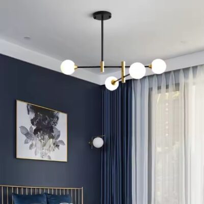 77-50612 SE21-HA-4 HARUTO BLACK AND GOLD PENDANT OPAL 70x70x70  E27*4  MAX 60W IP20  2 YEARS WARRANTY HOMELIGHTING