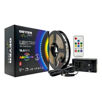 139459 LED Strip KIT 14.4W 12V Addressable IP20 3m + RGB Controller + Driver GEYER