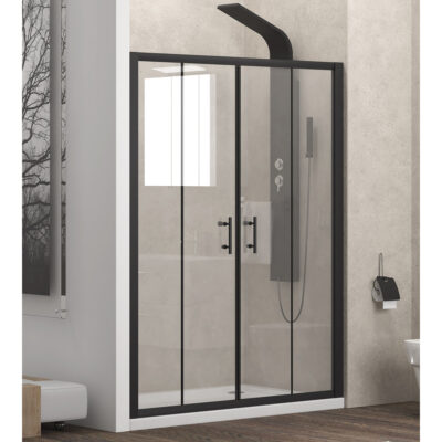 Καμπίνα από τοίχο σε τοίχο με διάφανο κρύσταλλο FLORA 600 Black KARAG 170x190cm