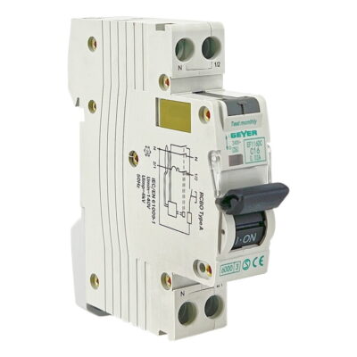 EF116DC Ρελέ διαρροής 1P 30mA Τύπος A με αυτόματη ασφάλεια C 16A 6kA GEYER