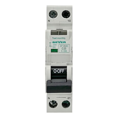 EF125DC Ρελέ διαρροής 1P 30mA Τύπος A με αυτόματη ασφάλεια C 25A 6kA GEYER