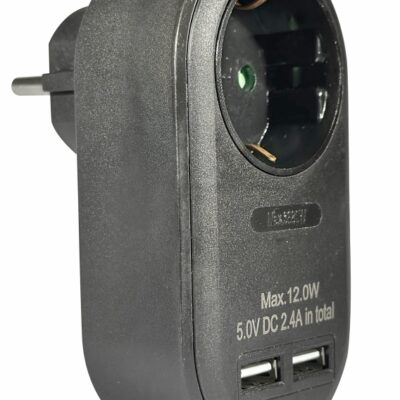 ELP37102 | ELP37102 | ΑΝΤΑΠΤOΡΑΣ ΜΕ USB SCHUKO → 1Θ SCHUKO max:3680W IP20 ΜΑΥΡΟ