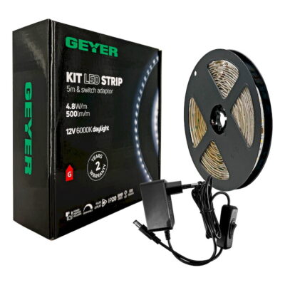 LSKIT486020 KIT Ταινίας LED 4,8W 12V 6000K IP20 5m + Αντάπτορας με διακόπτη GEYER