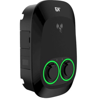 AC022K-BE-44D 2*11kW Nano Series Black Type 2 Socket, WiFi(2.4GHz) +Ethernet+4G+Βluetooth+RFID+APP, OCPP 1.6 Json 2 RCDs and 2 Meters GEYER