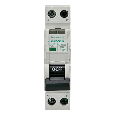 EF120DC Ρελέ διαρροής 1P 30mA Τύπος A με αυτόματη ασφάλεια C 20A 6kA GEYER