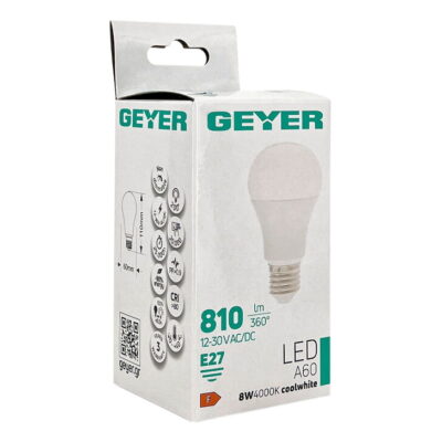 LACE2781230 Λάμπα LED Κλασική A60 8W E27 4000K 12-30V AC/DC IP44 GEYER
