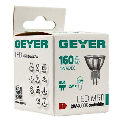 LMR11C Λάμπα LED MR11 Glass 2W GU4 4000K 160lm 12V GEYER