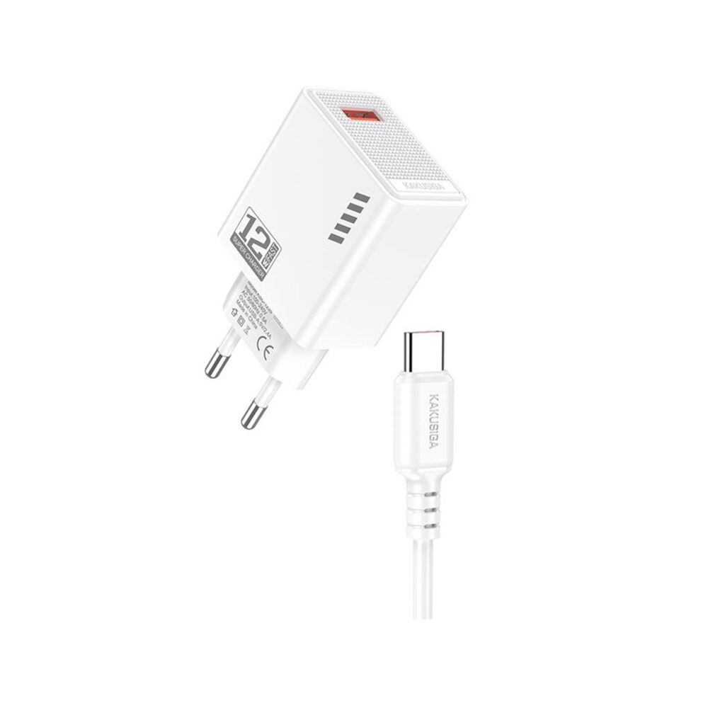 KSC-1236/WHITE   ΛΕΥΚΟΣ ΦΟΡΤΙΣΤΗΣ ΜΕ ΚΑΛΩΔΙΟ  TypeC 1m fast charging