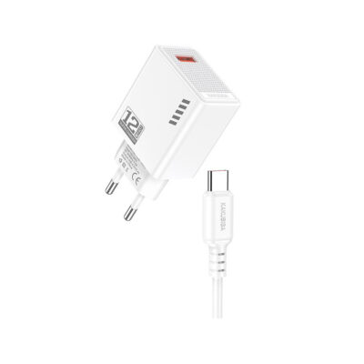 KSC-1236/WHITE   ΛΕΥΚΟΣ ΦΟΡΤΙΣΤΗΣ ΜΕ ΚΑΛΩΔΙΟ  TypeC 1m fast charging