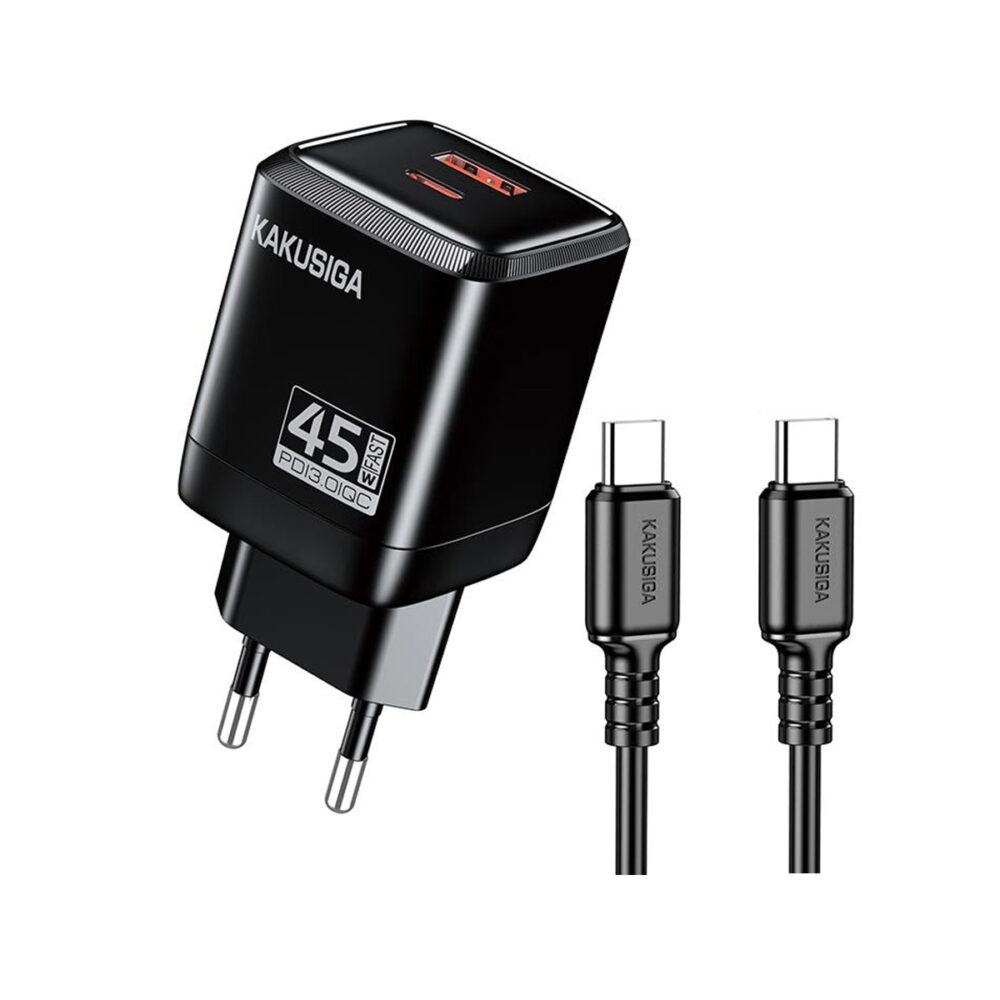 KSC-1607/BLACK ΜΑΥΡΟΣ ΦΟΡΤΙΣΤΗΣ USB 45W+22.5W ΜΕ ΚΑΛΩΔΙΟ TYPEC fast charging