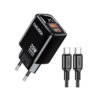 KSC-1615/BLACK ΜΑΥΡΟΣ ΦΟΡΤΙΣΤΗΣ USB 25W ΜΕ ΚΑΛΩΔΙΟ TYPEC (με ένδειξη LED) fast charging