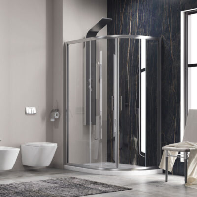 Καμπίνα ασύμμετρη ημικυκλική με διάφανο κρύσταλλο FLORA 650 Cromo KARAG 90x120x190cm