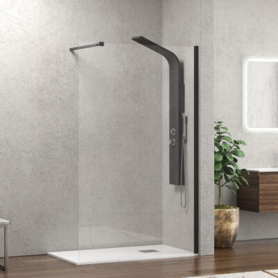 Σταθερό διαχωριστικό ντουζιέρας με διάφανο κρύσταλλο WALKIN 1 Black KARAG 60x200cm