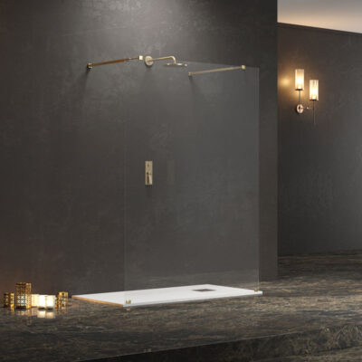 Σταθερό διαχωριστικό ντουζιέρας με διάφανο κρύσταλλο WALKIN 3 Gold KARAG 158x200cm