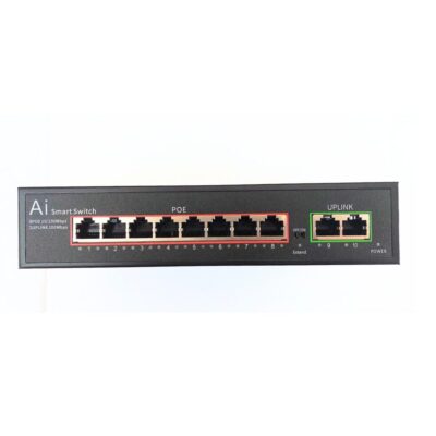 ANGA PS-E5082B POE Switch(8+2 Built-in) 8 Port 10/100M 1 POE Port: 8*10/100Mbps Uplink Port: 2*10/100Mbps 2 Built in DC52V 2.3A 120W Power Bandwidth:2G