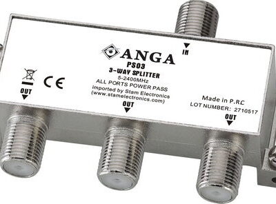 ANGA PS03 Splitter 3 Εξόδων TV/SAT 5-2400MHz Με διέλευση τάσης
