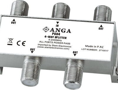 ANGA PS04 Splitter 4 Εξόδων TV/SAT 5-2400MHz Με διέλευση τάσης