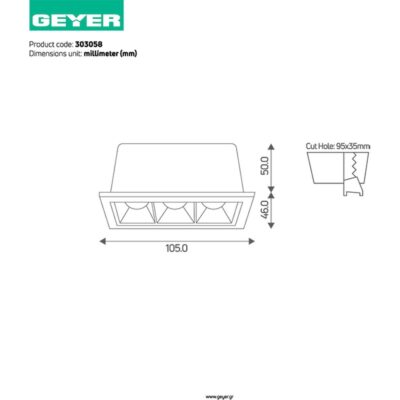 303058 Χωνευτό spot mini 6W 4000K 440lm 30° IP20 GEYER