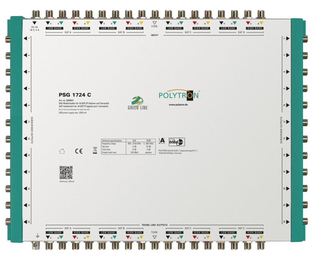 PSG 1724 C Επεκτεινόμενος Πολυδιακόπτης 17/24 PASSIVE(4 Δορυφόροι+ Επίγεια-24 Εξόδους) POLYTRON