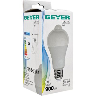 LAWE2711MS Λάμπα LED Κλασική A65 11W E27 3000K 1050lm με αισθητήρα κίνησης GEYER