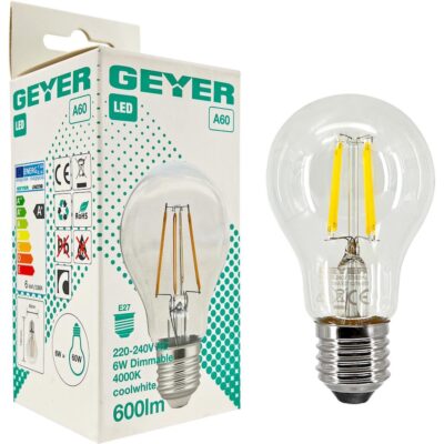 LFAC276D Λάμπα LED Κλασική Filament A60 6W E27 4000K 600lm dim GEYER