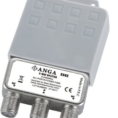 ANGA S502 Splitter 2 Εξόδων ιστού TV/SAT 5- 2400MHz Με διέλευση τάσης με αδιάβροχη θήκη