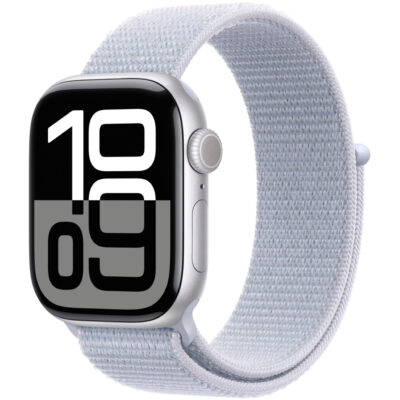 Apple Watch Series 10 Aluminum 46mm GPS eSim NFC IP6X  Aluminum Case Silver με Sport Loop Blue Cloud MWWN3QH/A