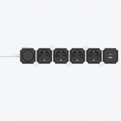 ΠΟΛΥΜΠΡΙΖΟ 4 ΘΕΣΕΩΝ ΚΑΙ 2 USB (TYPE A & C) ΣΠΑΣΤΟ  ΜΕ ΚΑΛΩΔΙΟ ΚΑΙ ΔΙΑΚΟΠΤΗ 3x1