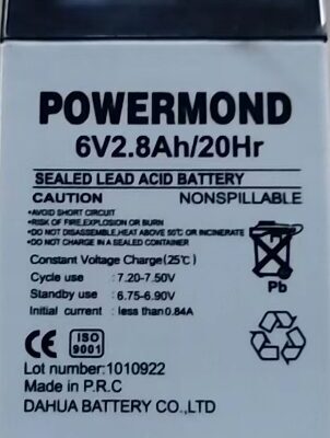 Μπαταρία 6V/ 2.8Ah POWERMOND Επαναφορτιζόμενη Μολύβδου