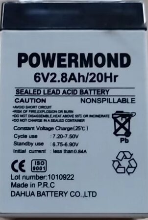 101-042-o1-3 Μπαταρία 6V/ 2.8Ah POWERMOND Επαναφορτιζόμενη Μολύβδου