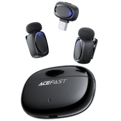 Σετ 2 Μικρόφωνα Πέτου Lavalier Acefast R2 HD Μείωση Θορύβου, Ακτίνα 15m και 20hr Διάρκεια Μπαταρίας με USB-C Transmitter και Θήκη Φόρτισης Μαύρο