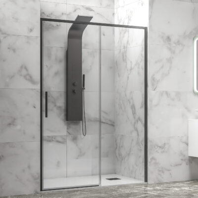 Καμπίνα από τοίχο σε τοίχο με διάφανο κρύσταλλο LEA 400 Black KARAG 120x200cm