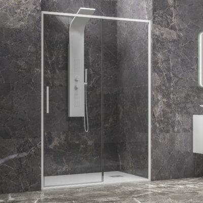 Καμπίνα από τοίχο σε τοίχο με διάφανο κρύσταλλο LEA 400 White KARAG 140x200cm