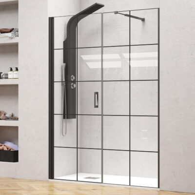 Καμπίνα από τοίχο σε τοίχο με frame κρύσταλλο NERO 5 PORTA Black KARAG 154x200cm (80cm σταθερό)