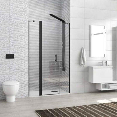 Καμπίνα από τοίχο σε τοίχο με διάφανο κρύσταλλο PANEX 600 ALTO Black KARAG 150x200cm
