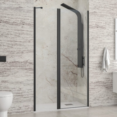 Καμπίνα από τοίχο σε τοίχο με διάφανο κρύσταλλο PANEX 400 ALTO Black KARAG 105x200cm