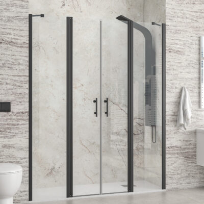 Καμπίνα από τοίχο σε τοίχο με διάφανο κρύσταλλο PANEX 700 Black KARAG 175x200cm