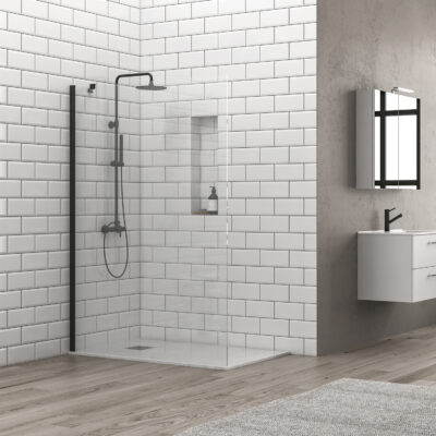 Σταθερό διαχωριστικό ντουζιέρας με διάφανο κρύσταλλο S 28F ALTO Black KARAG 65x200cm