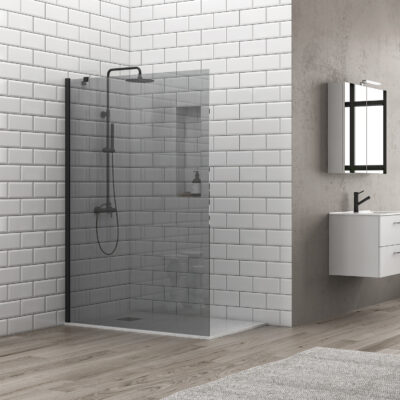 Σταθερό διαχωριστικό ντουζιέρας με fume κρύσταλλο S 28F ALTO Black KARAG 65x200cm