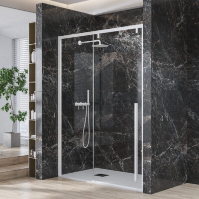 Καμπίνα από τοίχο σε τοίχο με διάφανο κρύσταλλο SANTORINI 400 White KARAG 150x200cm