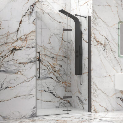 Καμπίνα από τοίχο σε τοίχο με διάφανο κρύσταλλο TINOS 400 Gun Metal KARAG 70x200cm