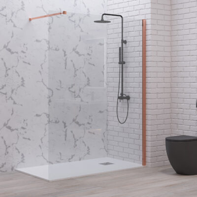 Σταθερό διαχωριστικό ντουζιέρας με διάφανο κρύσταλλο WALKIN 1 Rose Gold KARAG 100x200cm