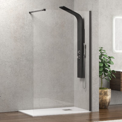 Σταθερό διαχωριστικό ντουζιέρας με διάφανο κρύσταλλο WALKIN 1 Gun Metal KARAG 110x200cm