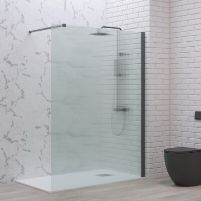 Σταθερό διαχωριστικό ντουζιέρας με flute κρύσταλλο WALKIN 1 Gun Metal KARAG 90x200cm