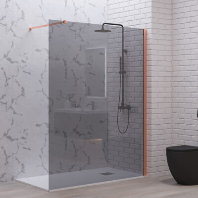 Σταθερό διαχωριστικό ντουζιέρας με fume κρύσταλλο WALKIN 1 Rose Gold KARAG 90x200cm